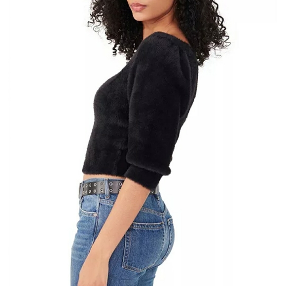 🆕️Free People Black Moonbeam Cropped Soft Boho-Chic Sweater SZ Medium - Picture 3 of 13